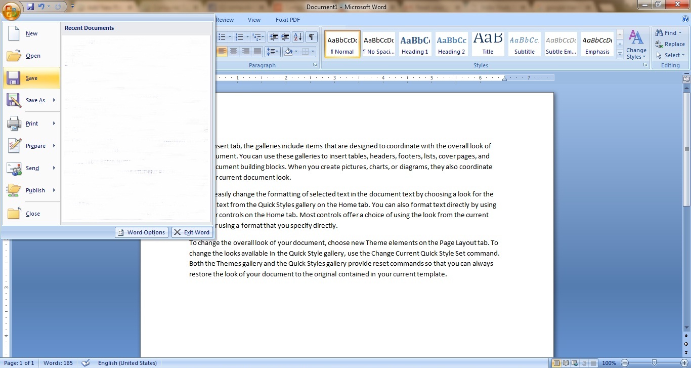 Microsoft Word 2007 File Menu (2007)